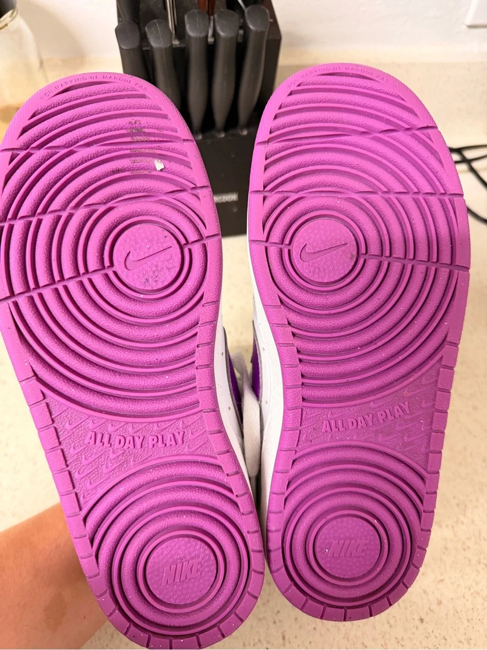 Nike Kids White and Purple High-Top Sneakers with Logo